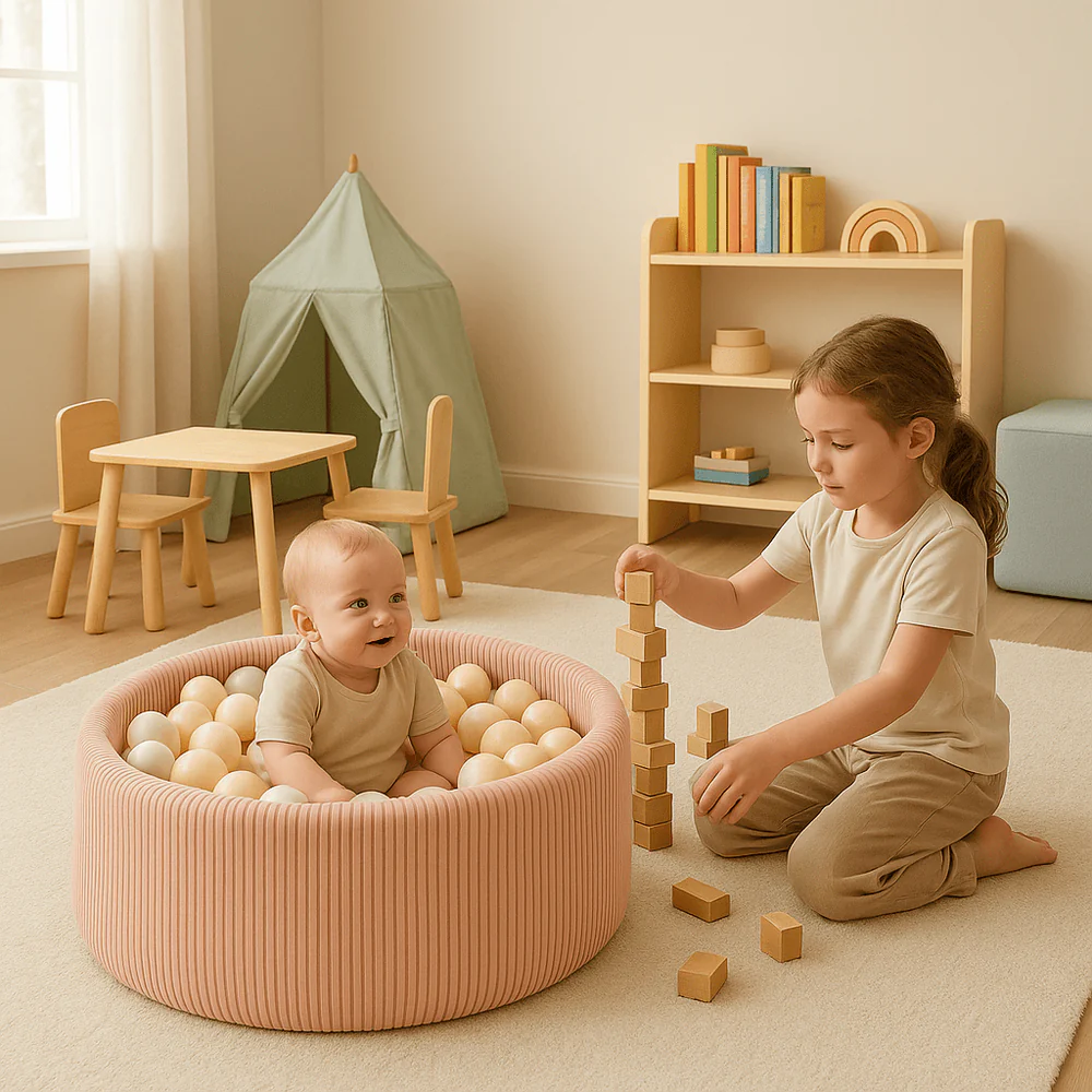Piscine à balles Aesthetic ronde 90x30 cm en velours Corduroy à larges côtes Aesthetic, 200 balles - Rose | Balles au choix