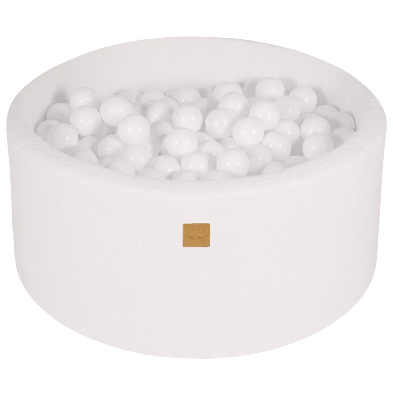 Piscine à balles ronde 90x40 cm en bouclette, 300 balles - Blanc | Balles au choix