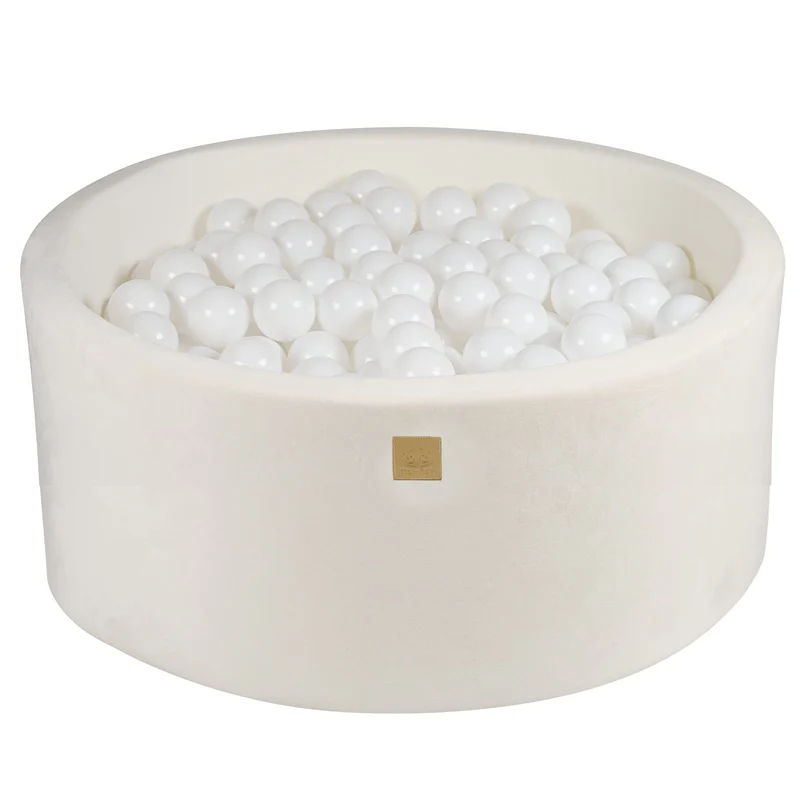Piscine à balles ronde 90x40 cm en velours Doudou, 300 balles - Blanc | Balles au choix