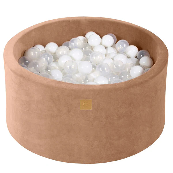 Piscine à balles ronde 90x40 cm en velours Doudou, 300 balles - Caramel | Balles au choix