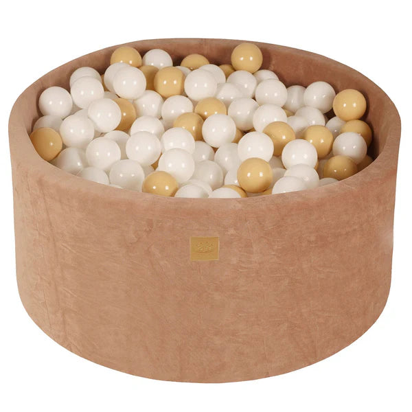 Piscine à balles ronde 90x40 cm en velours Doudou, 300 balles - Caramel | Balles au choix