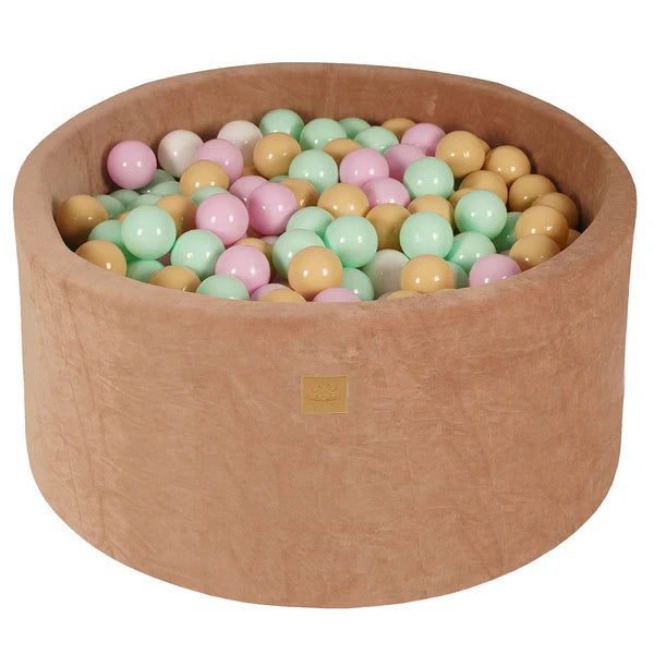 Piscine à balles ronde 90x40 cm en velours Doudou, 300 balles - Caramel | Balles au choix