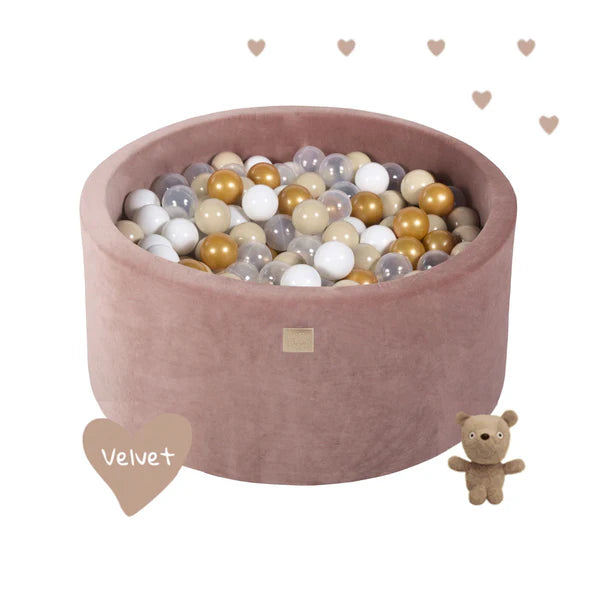 Piscine à balles ronde 90x40 cm en velours, 300 balles - Marron glacé | Balles au choix