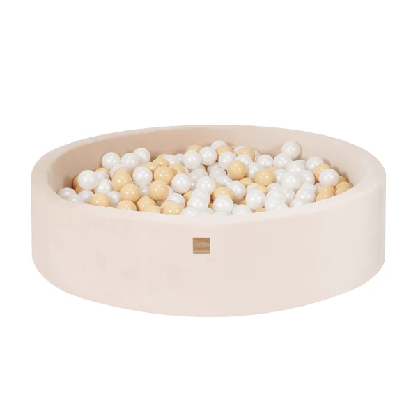 Piscine à balles ronde 120x30 cm en velours, 300 balles - Beige | Balles au choix
