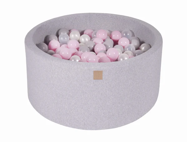 Piscine à balles ronde 90x30 cm en jersey, 200 balles - Gris clair | Balles au choix