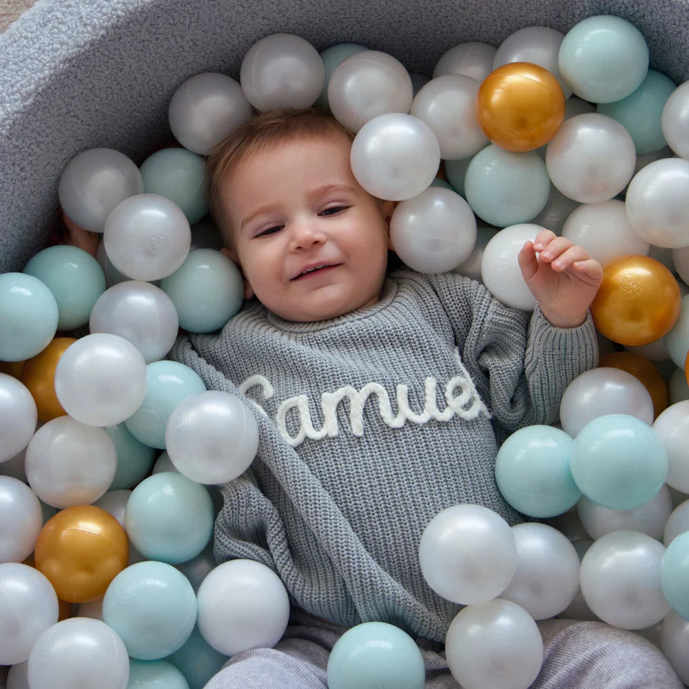 Piscine à balles Baleine 90x30 cm en bouclette, 200 balles - Bleu | Balles au choix