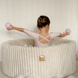 Piscine à balles ronde 90x30 cm en velours côtelé Churros, 200 balles – Crème | Balles au choix