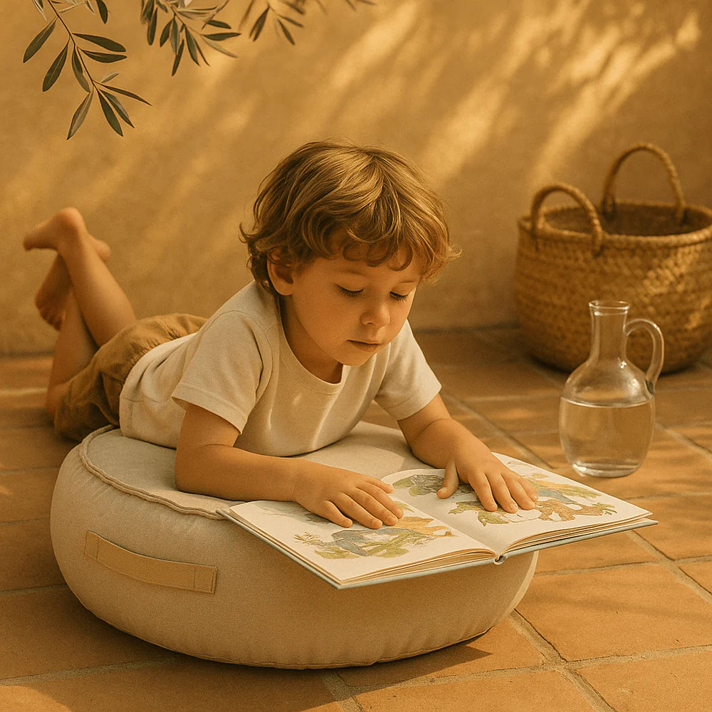 Coussin de sol rond d'extérieur en toile imperméable et résistante aux UV Outzy