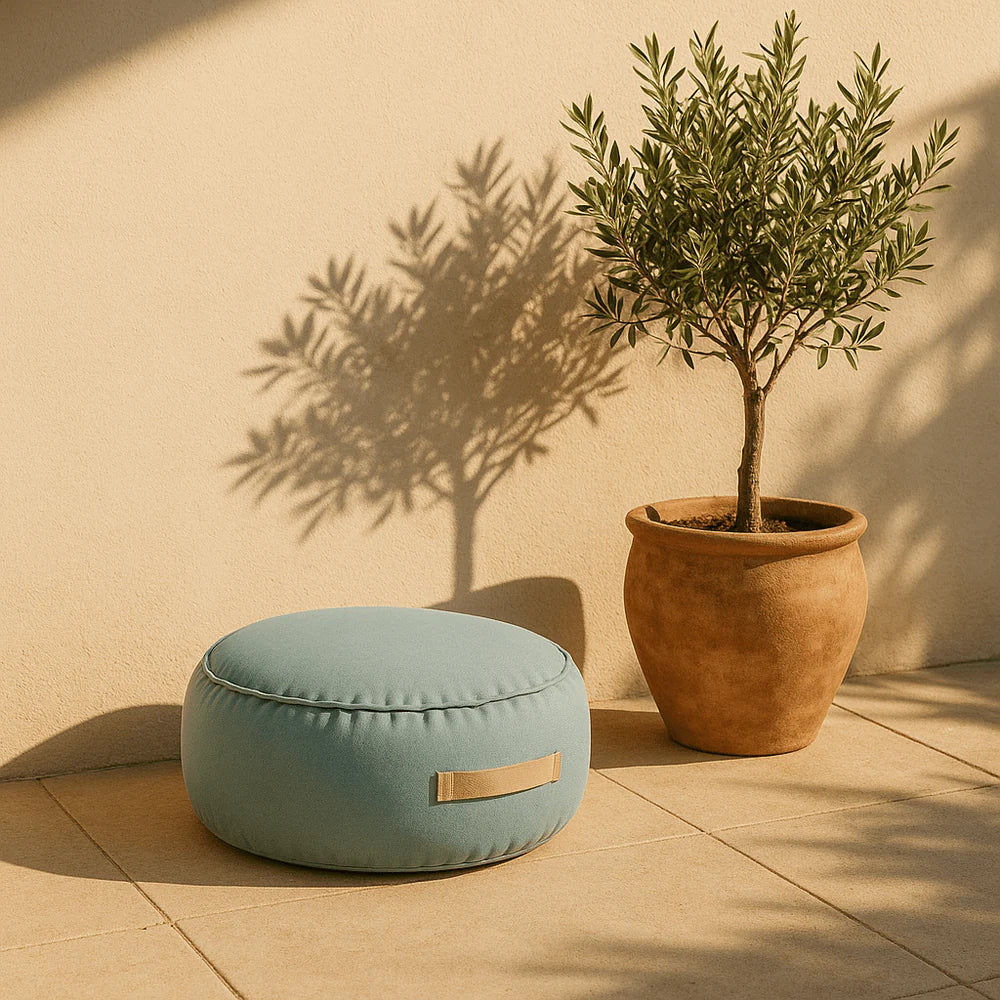 Coussin de sol rond d'extérieur en toile imperméable et résistante aux UV Outzy