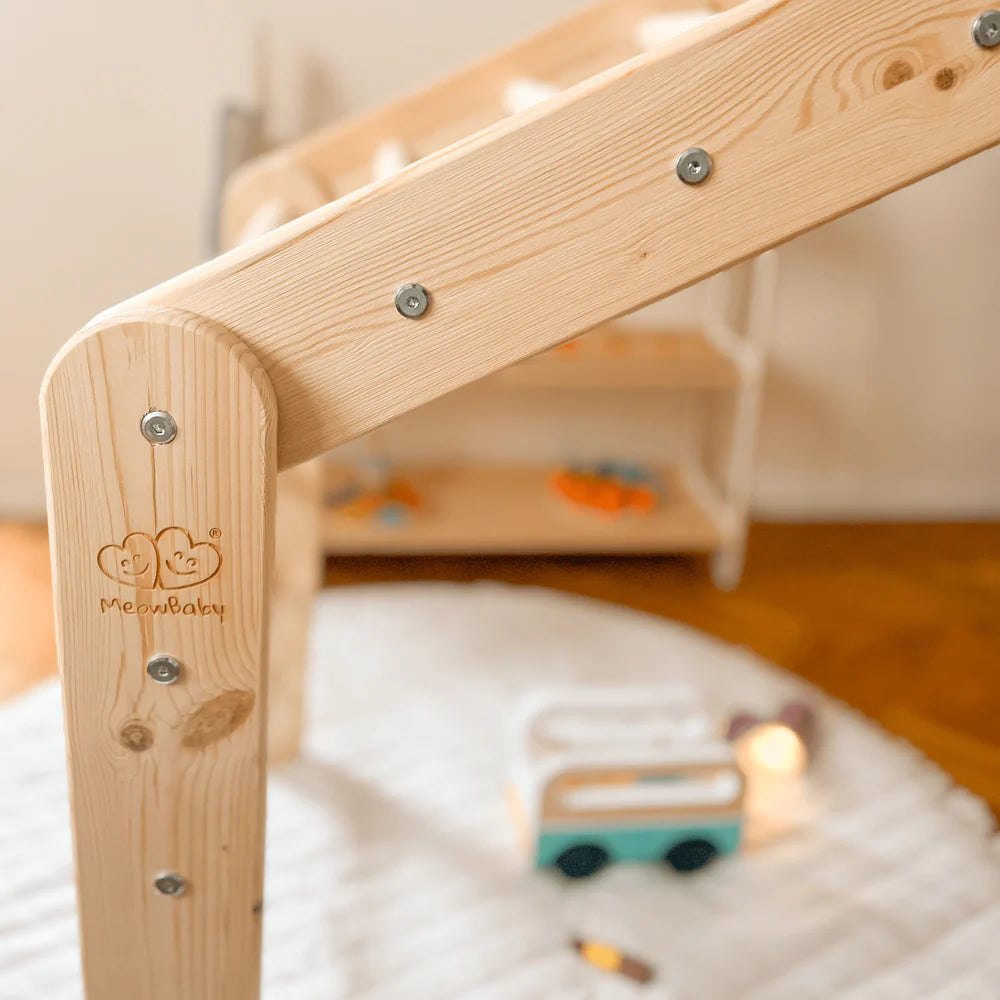 Triangle de Pikler XL ou double en bois, évolutif en cabane, avec option tente