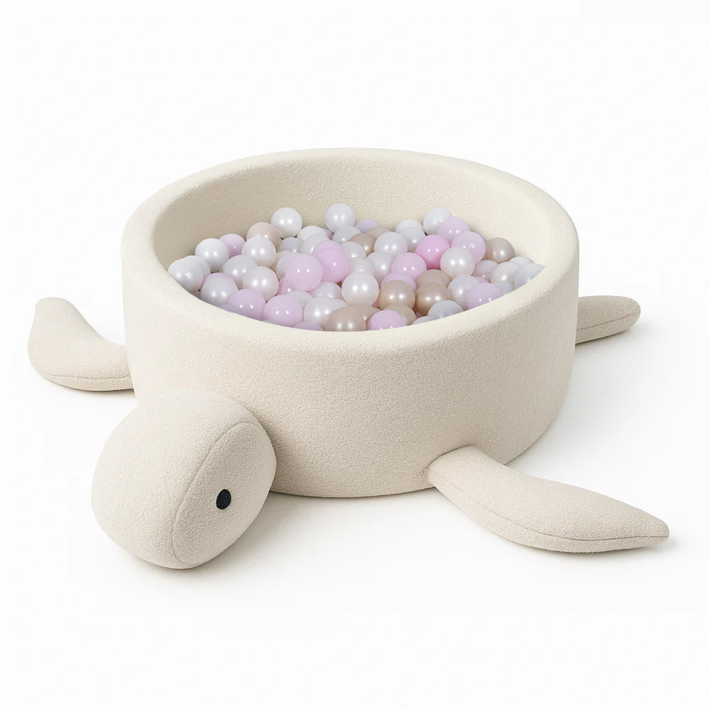 Piscine à balles Tortue 90x30 cm en bouclette, 200 balles - Crème | Balles au choix