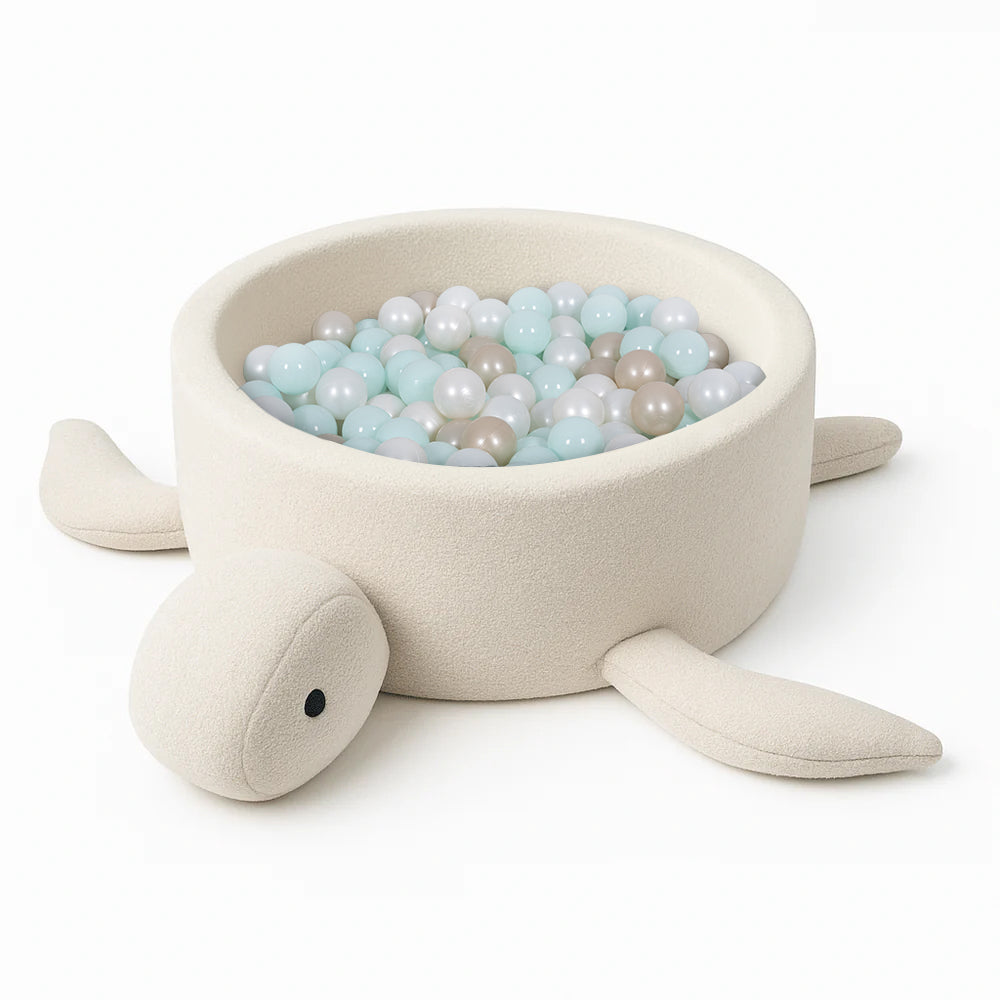 Piscine à balles Tortue 90x30 cm en bouclette, 200 balles - Crème | Balles au choix
